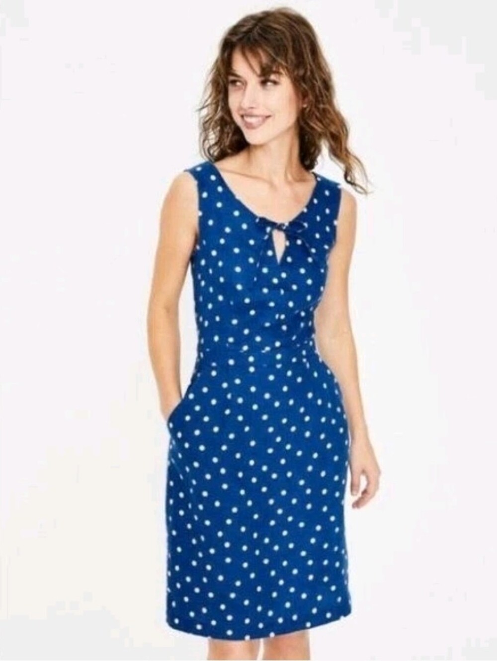Boden | Rae Blue Polka Dot Sleeveless Linen Dress Size 10L